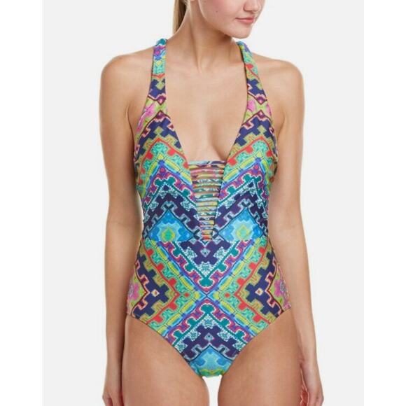 Nanette Lepore Swimsuit Womens Size S Coral Reef Goddess One Piece Geometric - Picture 1 of 16